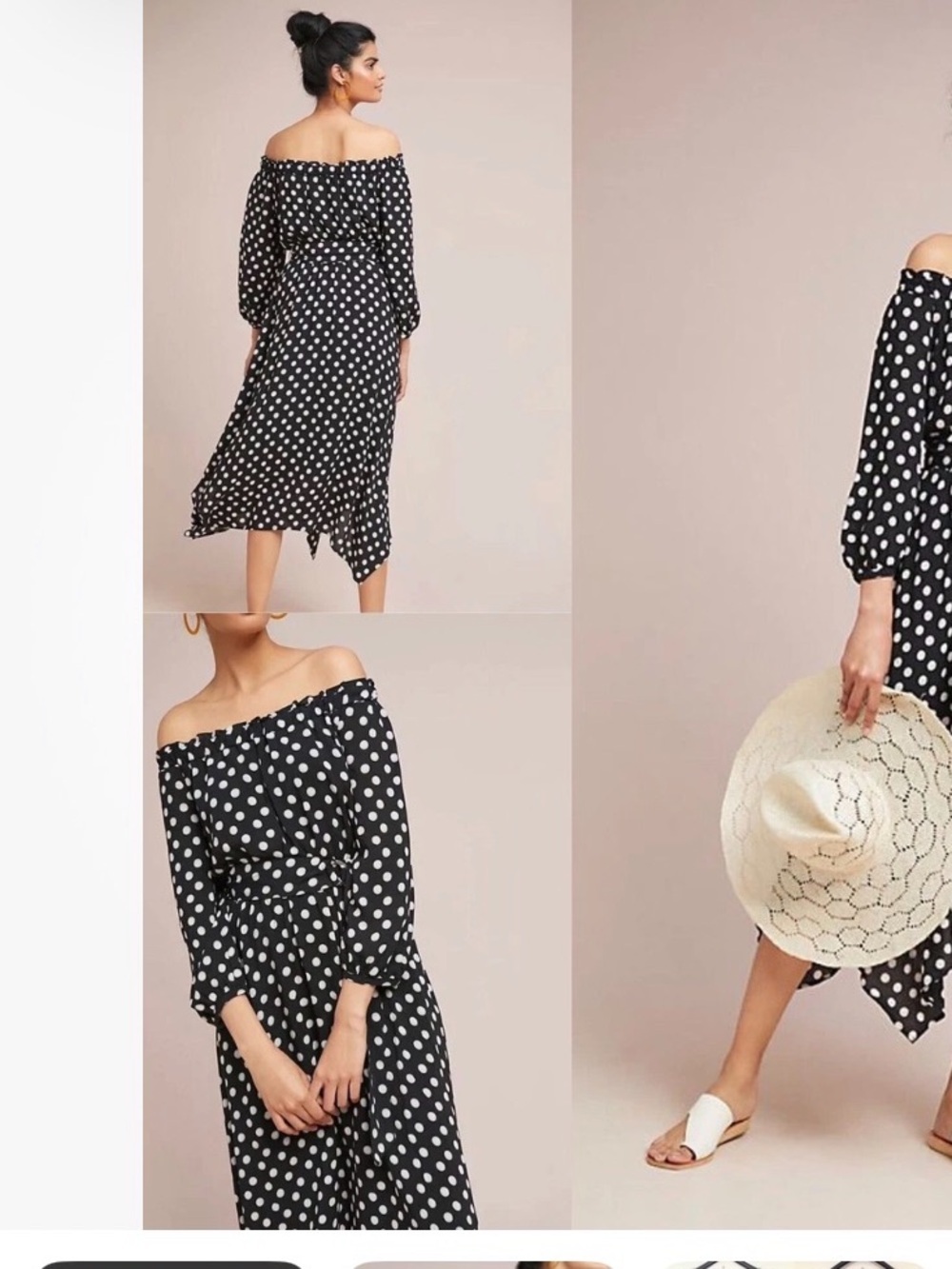 Anthropologie Maeve size 0 small Black and White Polka Dot off shld dress - Picture 2 of 3